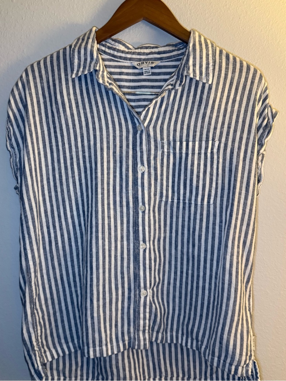 Orvis Blue & White Striped Casual Button-Down Shirt